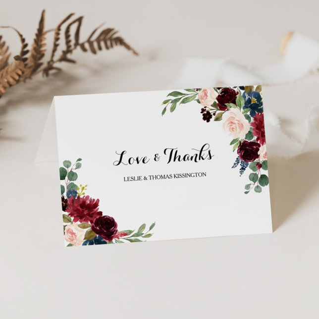 Herbst Rustic Dazzling Burgundy Wedding Vielen Dan Dankeskarte (Von Creator hochgeladen)