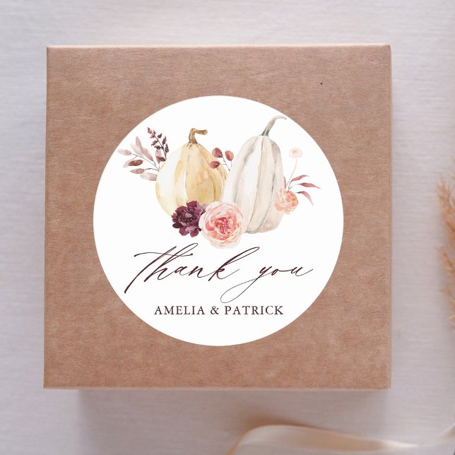 Herbst Rustic Pumpkin Herbsthochzeit Vielen Dank Runder Aufkleber (Von Creator hochgeladen)