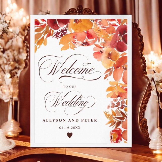 Herbst rustikale bemalte Blumengestelle Hochzeitse Poster (Fall rustic painted floral boho wedding welcome poster)