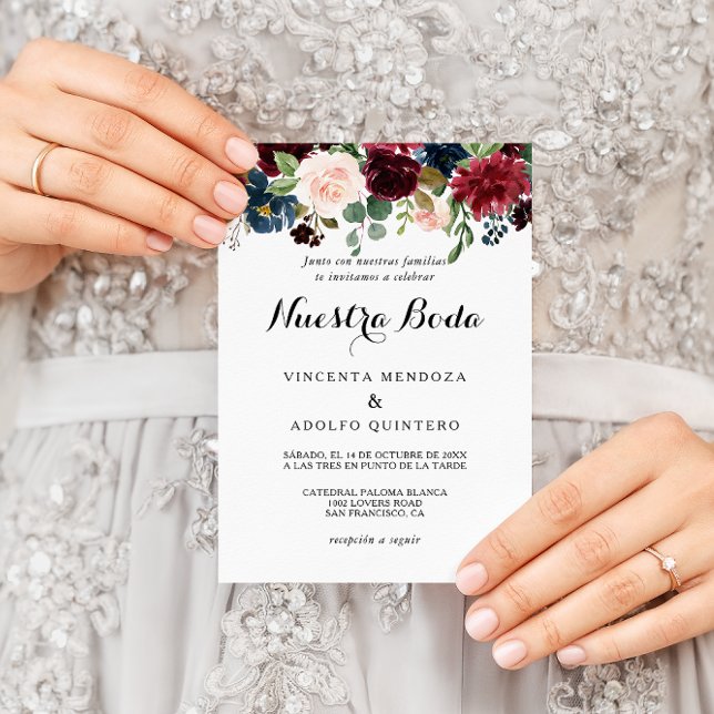 Herbst Rustikale Dazzling Burgund Spanische Hochze Einladung (Von Creator hochgeladen)