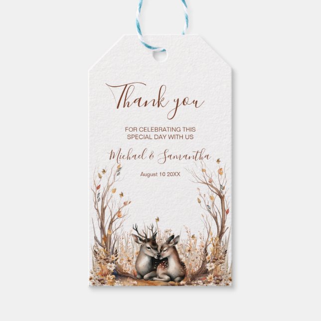 Herbst Rustikale Hirschhochzeit Geschenkanhänger (Vorderseite)