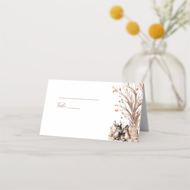 Herbst Rustikale Hirschhochzeit Platzkarte (Rückseite)