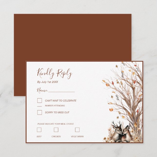 Herbst Rustikale Hirschhochzeit RSVP Karte (Vorne/Hinten)