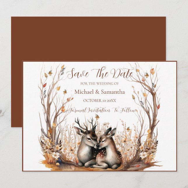 Herbst Rustikale Hirschhochzeit Save The Date (Vorne/Hinten)