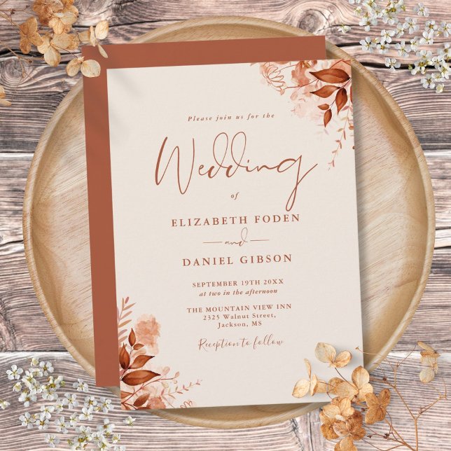 Herbst Rustikale Hochzeit Terrakotta auf dem Monte Einladung (Autumn Fall Rustic Floral Terracotta Wedding Invitation)