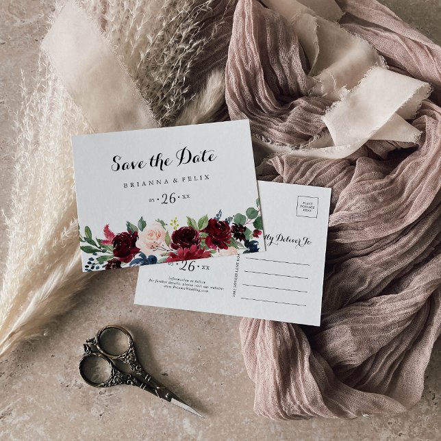 Herbst Rustikale Kalligraphie Save the Date horizo Postkarte (Von Creator hochgeladen)