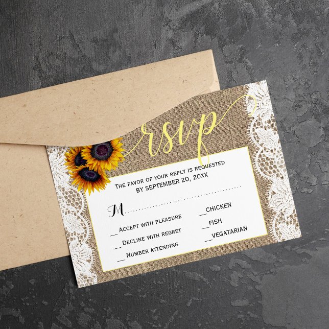 Herbst rustikale Sonnenblumen begraben Hochzeitssk RSVP Karte (Von Creator hochgeladen)