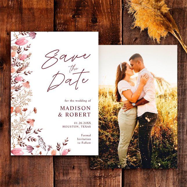 Herbst Rustikaler Boho-Chic-Wildblumen-Foto-Hochze Save The Date (Von Creator hochgeladen)