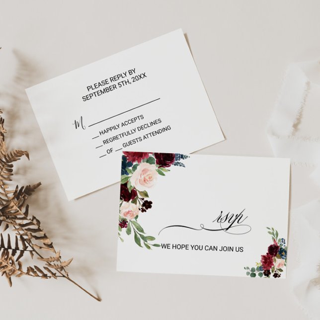 Herbst Rustikaler Dazzling Burgundy Wedding Rsvp Karte (Von Creator hochgeladen)