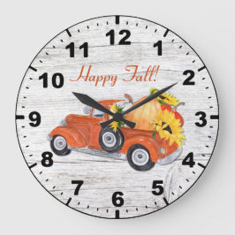 Herbst Rustikaler Vintager Orangen LKW mit Pumpkin Große Wanduhr