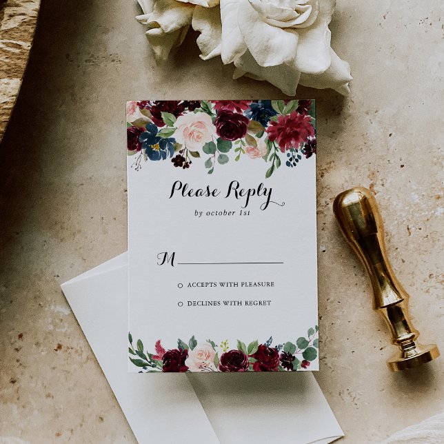 Herbst Rustikales Burgund Moderne Kalligraphie UAW RSVP Karte (Von Creator hochgeladen)