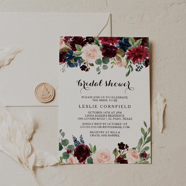 Herbst Rustikales Dazzling Burgund Brautparty Einladung (Von Creator hochgeladen)