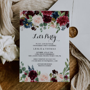 Herbst rustikales Dazzling Burgund Lasst uns Party Einladung