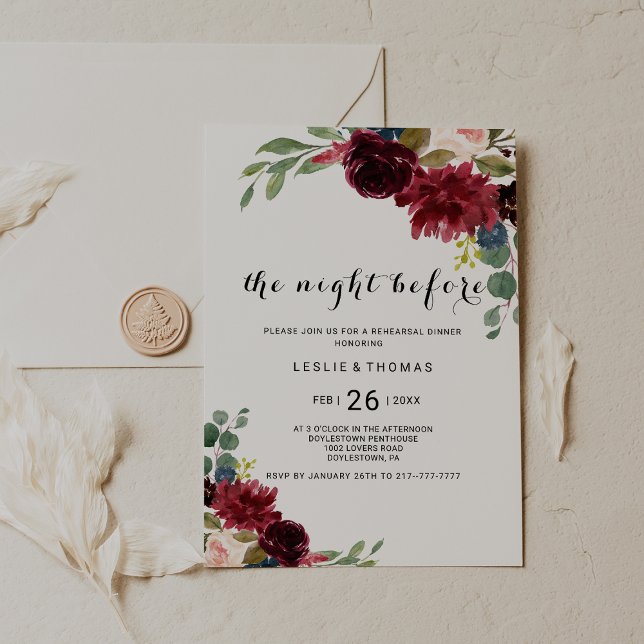 Herbst Rustikales Dazzling Burgund Probe Dinner Einladung (Von Creator hochgeladen)