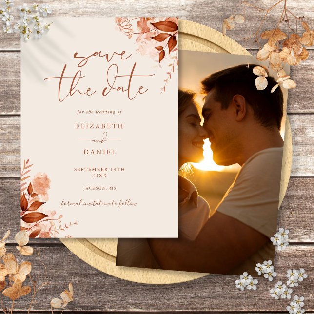 Herbst Rustikales Foto Hochzeit Save The Date (Autumn Fall Rustic Floral Photo Wedding Save The Date)