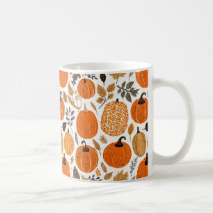 Herbst Rustikales Orange Pumpkins Blattmuster Kaffeetasse