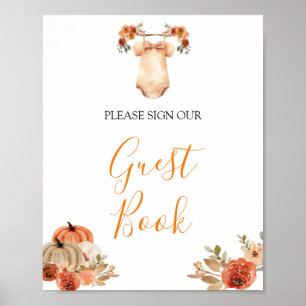 Herbst Rustikales Pumpkin Floral Baby Clothes Gäst Poster