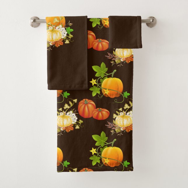 Herbst Saison Pumpkins Badezimmer Brown Badhandtuch Set (Insitu)