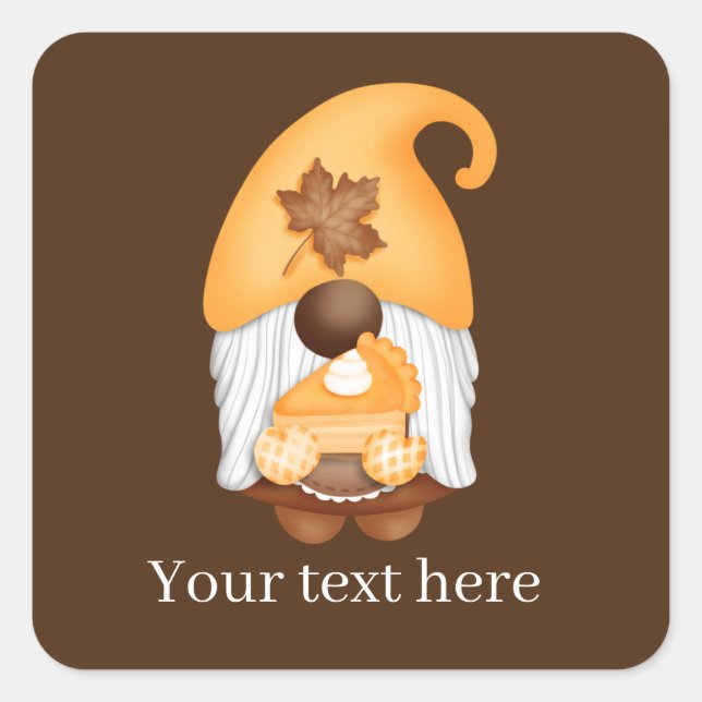 Herbst Saisonale Kürbiskuchen Backgnome Quadratischer Aufkleber (Vorderseite)