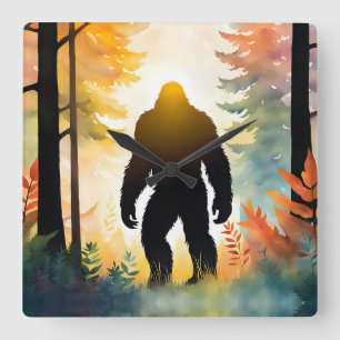 Herbst Sasquatsch Farbenfrohe Landschaft Quadratische Wanduhr