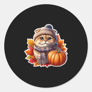 Herbst-Schottisch-Falt-Katze-Besitzer-Erntedankfes Runder Aufkleber