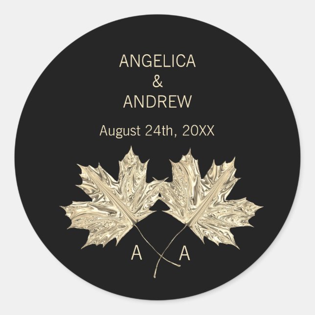 Herbst Schwarzes Gold FALL in LIEBE Hochzeit Runder Aufkleber (Vorderseite)