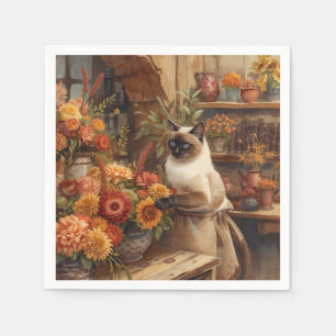 Herbst Siamesen Katze Florist Arrangeur Blume Serviette