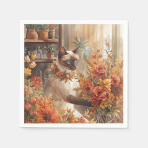 Herbst Siamesen Katze Florist Arrangeur Blume Serviette