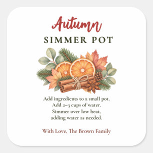 Herbst-Simmer-Topf-Rezept Personalisierter Familie Quadratischer Aufkleber