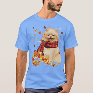 Herbst-SkarfPommerscher Hund Herbst Fallende Blätt T-Shirt