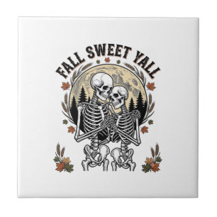 Herbst-Skelett-Paar Vintage-Stich Herbst-Shir Fliese