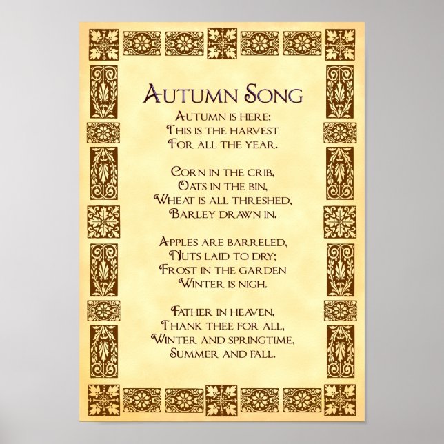 Herbst Song Erntedank Harvest Gedicht 10x14 Poster (Vorne)