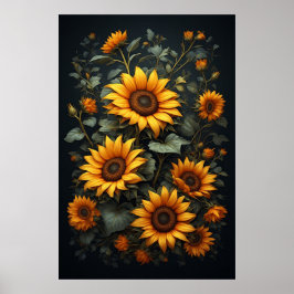 Herbst-Sonnenblumen-Blumenarrangement Poster