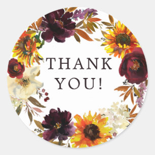 Herbst Sonnenblumen Florale Brautparty Klassisch R Runder Aufkleber