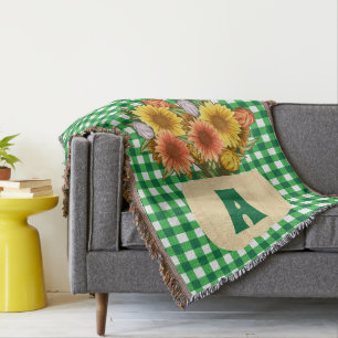 Herbst Sonnenblumen & Pumpkins Green Gingham Decke
