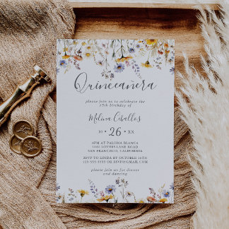 Herbst Sonnenschein Elegante Wildblume Quinceañera Einladung