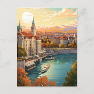 Herbst Sonnenuntergang über einer Schweizer Seepro Feiertagspostkarte