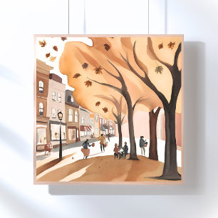 Herbst Stadtpark Herbstlaub Aquarell Poster
