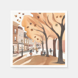 Herbst Stadtpark Herbstlaub Wasserfarbe Serviette