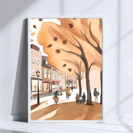 Herbst Stadtpark | Herbstlaub Wasserfarben Kunst Poster
