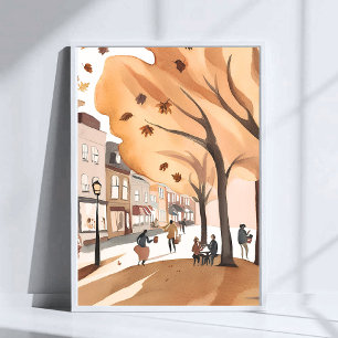 Herbst Stadtpark Herbstlaub Wasserfarben Kunst Poster