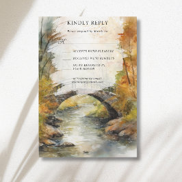 Herbst-Steinbrücke-Fluss-Blätter-Hochzeit RSVP Karte