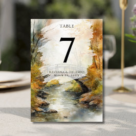 Herbst-Steinbrücke-Fluss-Blätter-Hochzeit Tischnummer