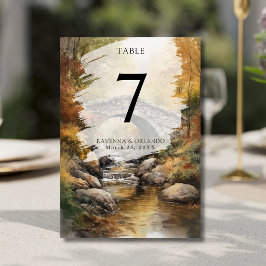 Herbst-Steinbrücke-Fluss-Blätter-Hochzeit Tischnummer