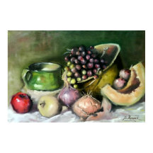 Herbst-Stillleben mit Früchten und Zwiebeln: Wandk