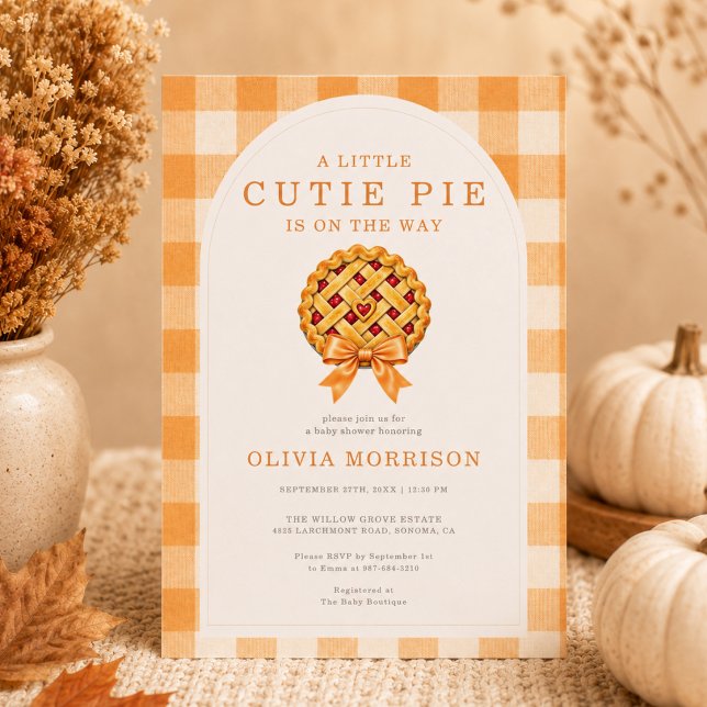 Herbst Süße Pie Bow Gingham Babyparty Einladung (Von Creator hochgeladen)