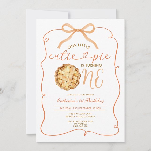 Herbst Süsse Pie Fall Gingham 1. Geburtstag Einladung (Vorderseite)