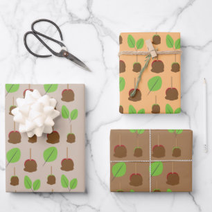 Herbst Süßigkeiten Äpfel Grünpflanzen   Geschenkpapier Set