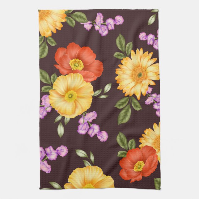 Herbst-Symphonie - Florales Design  Geschirrtuch (Vertikal)