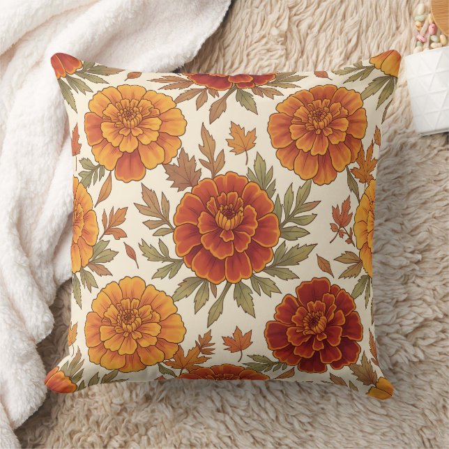 Herbst-Tagetes-Blumenmuster Kissen (Decke)